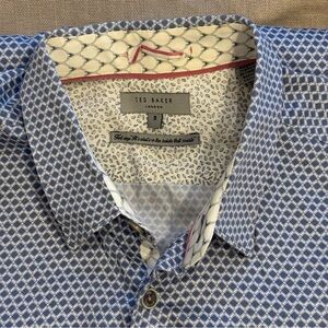 Ted Baker London Blue Geometric Diamond Print Short Sleeve Button Down Shirt XL